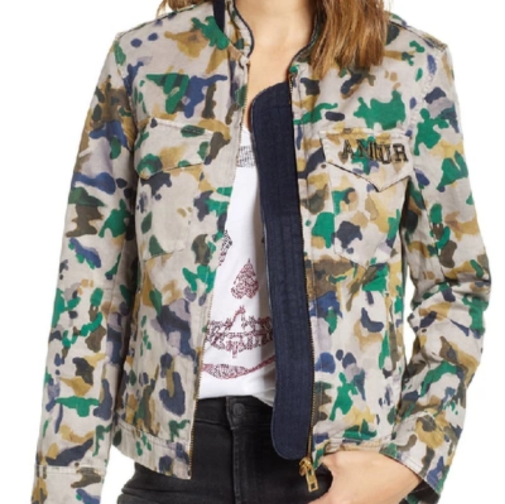 NWT! Zadig & Voltaire 'Kavy' Watercolor Camoflauge Jacket, Size XS